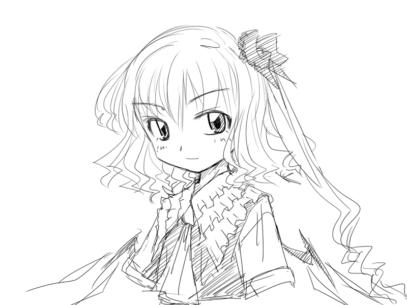 same no hito, flandre scarlet, touhou, 1girl, female focus, greyscale, monochrome, sketch, solo, upper body, white background