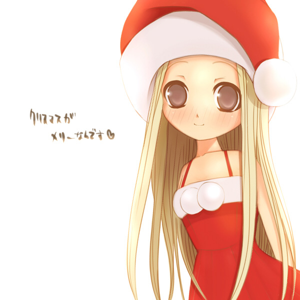 studio8, original, blonde hair, blush, brown eyes, christmas, dress, santa costume, santa dress, solo
