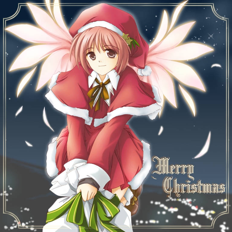 sansa, original, brown eyes, christmas, dress, red hair, santa costume, santa dress, solo, wings