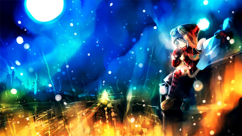 kei (keigarou), original, 1girl, christmas, female focus, santa costume, snow, snowing, solo