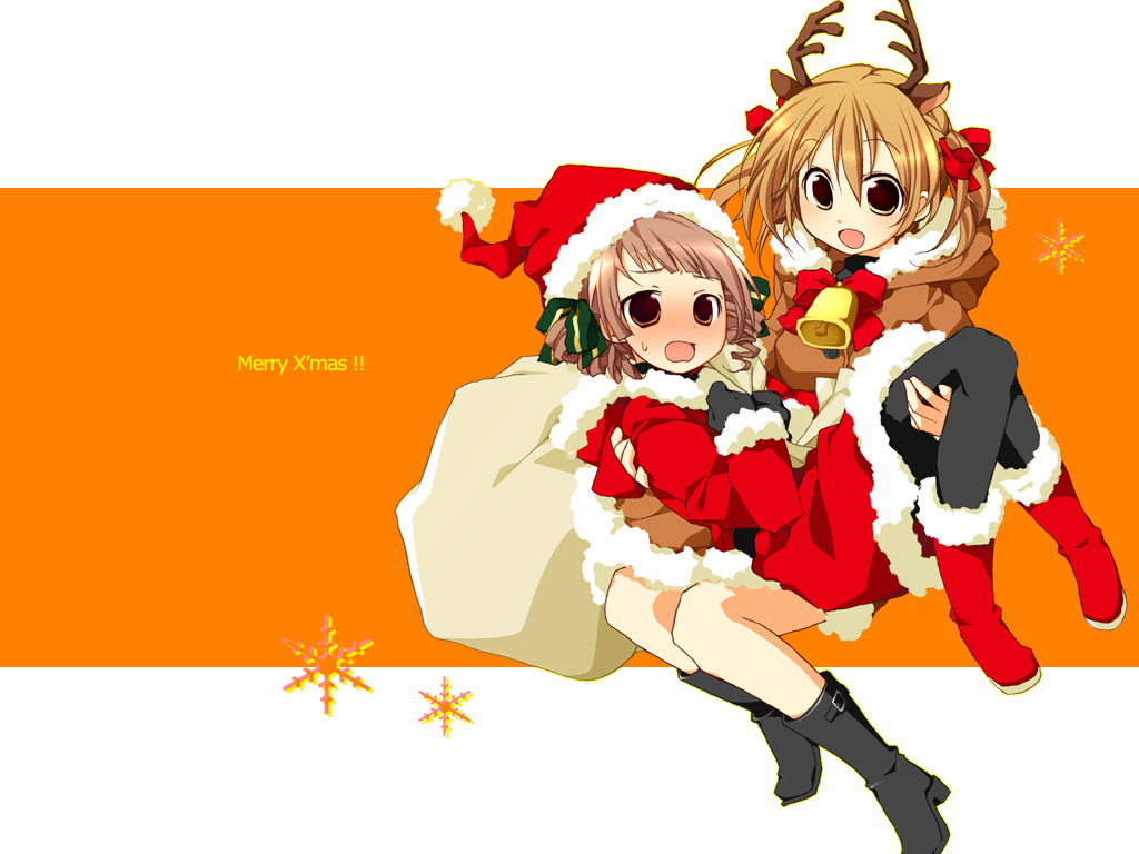 koshou shichimi, fukuzawa yumi, matsudaira touko, maria-sama ga miteru, original, 00s, animal costume, christmas, pantyhose, reindeer costume, santa costume