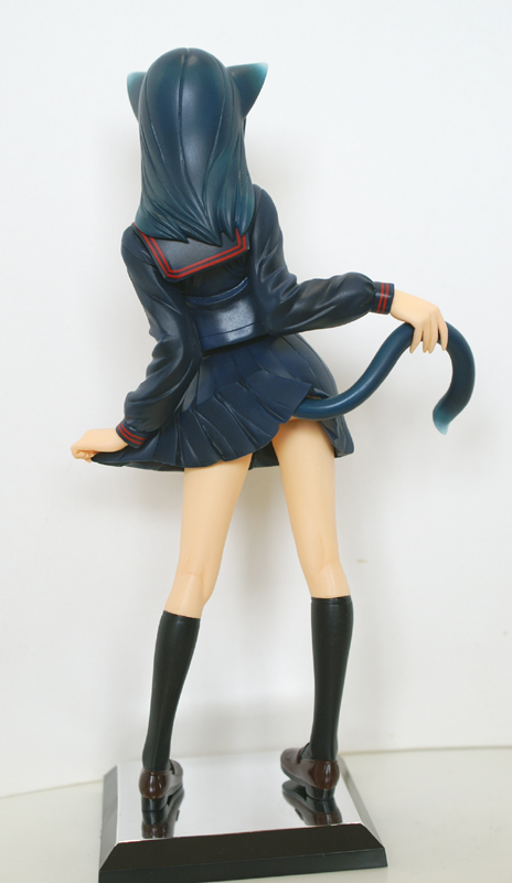 photo (medium), 1girl, black hair, female focus, figure, from behind, school uniform, serafuku, solo, tail