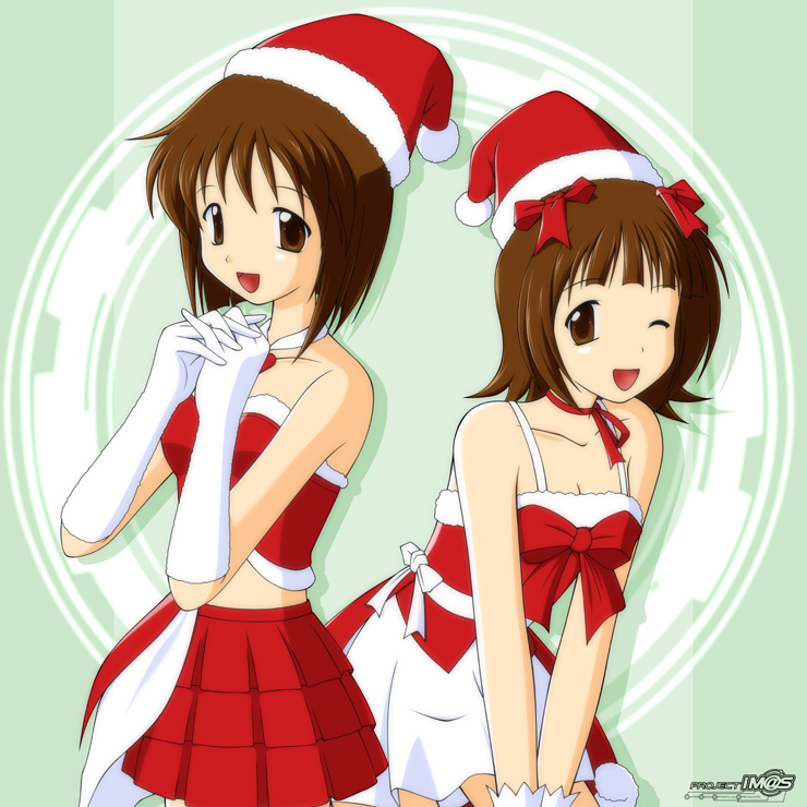 ebihara kyousuke, amami haruka, hagiwara yukiho, idolm@ster xenoglossia, idolmaster, idolmaster (classic), idolmaster 1, 00s, 2girls, christmas, cute & girly (idolmaster), multiple girls, noel angelic, noel angelic (idolmaster), santa costume