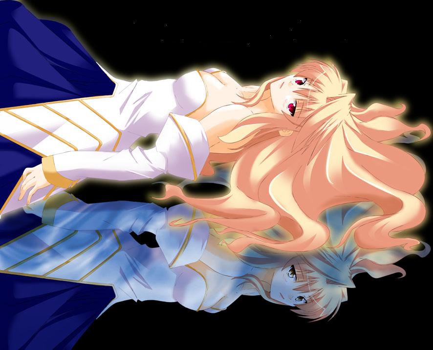 archetype earth, arcueid brunestud, tsukihime, jpeg artifacts, 00s, blonde hair, breasts, cleavage, dress, long hair, red eyes, reflection, sideboob