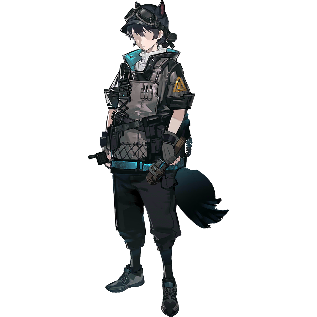 arknights, official art, third-party source, 1boy, animal ears, aviator goggles, baseball cap, black hair, black jacket, black pants, black shoes, black socks, brown gloves, ears through headwear, faceless, faceless male, fingerless gloves, full body, gloves, goggles, goggles on headwear, hat, jacket, kneehighs, male engineering department operator (arknights), male focus, pants, rhodes island uniform, shoes, short hair, simple background, socks, solo, standing, sweater, tachi-e, tactical clothes, tail, transparent background, turtleneck, turtleneck sweater, white sweater