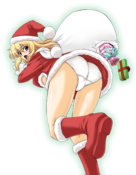 akiyama kenta, original, 1girl, ass, christmas, female focus, hat, panties, santa costume, santa hat, solo, underwear