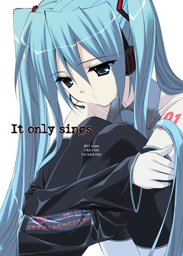 fumio (ura fmo), hatsune miku, vocaloid, 1girl, aqua hair, female focus, solo, thighhighs, twintails