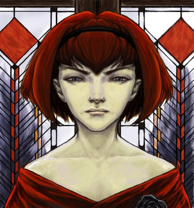 r dorothy wayneright, the big o, lowres, dress, profile, realistic, red dress, red hair