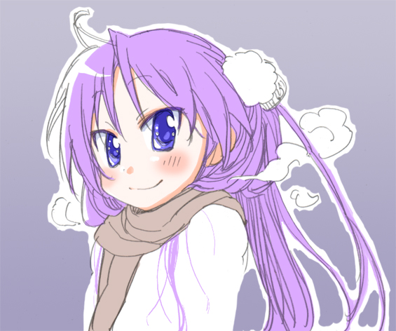 mikami komata, mikami konu, hiiragi kagami, lucky star, 00s, cold, scarf, smile, solo, winter