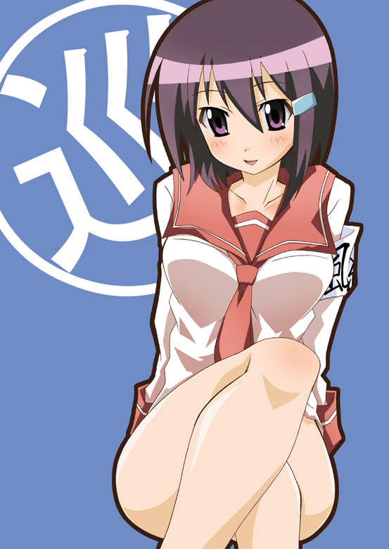 paopa ship, zenigata mawari, seto no hanayome, 00s, black hair, blush, purple hair, school uniform, serafuku, short hair, solo