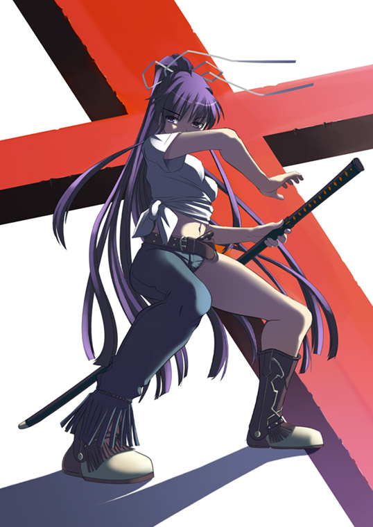 yuuji overall, kanzaki kaori, toaru majutsu no index, toaru majutsu no index: old testament, tagme, 00s, asymmetrical clothes, long hair, single pantsleg, solo, very long hair