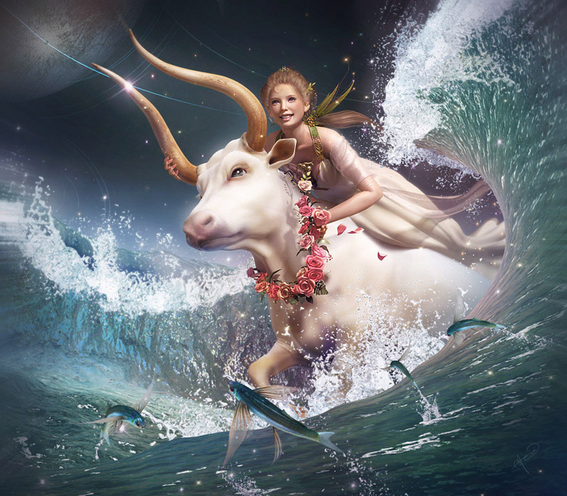 soa lee, tagme, bull, fish, flower, horns, water
