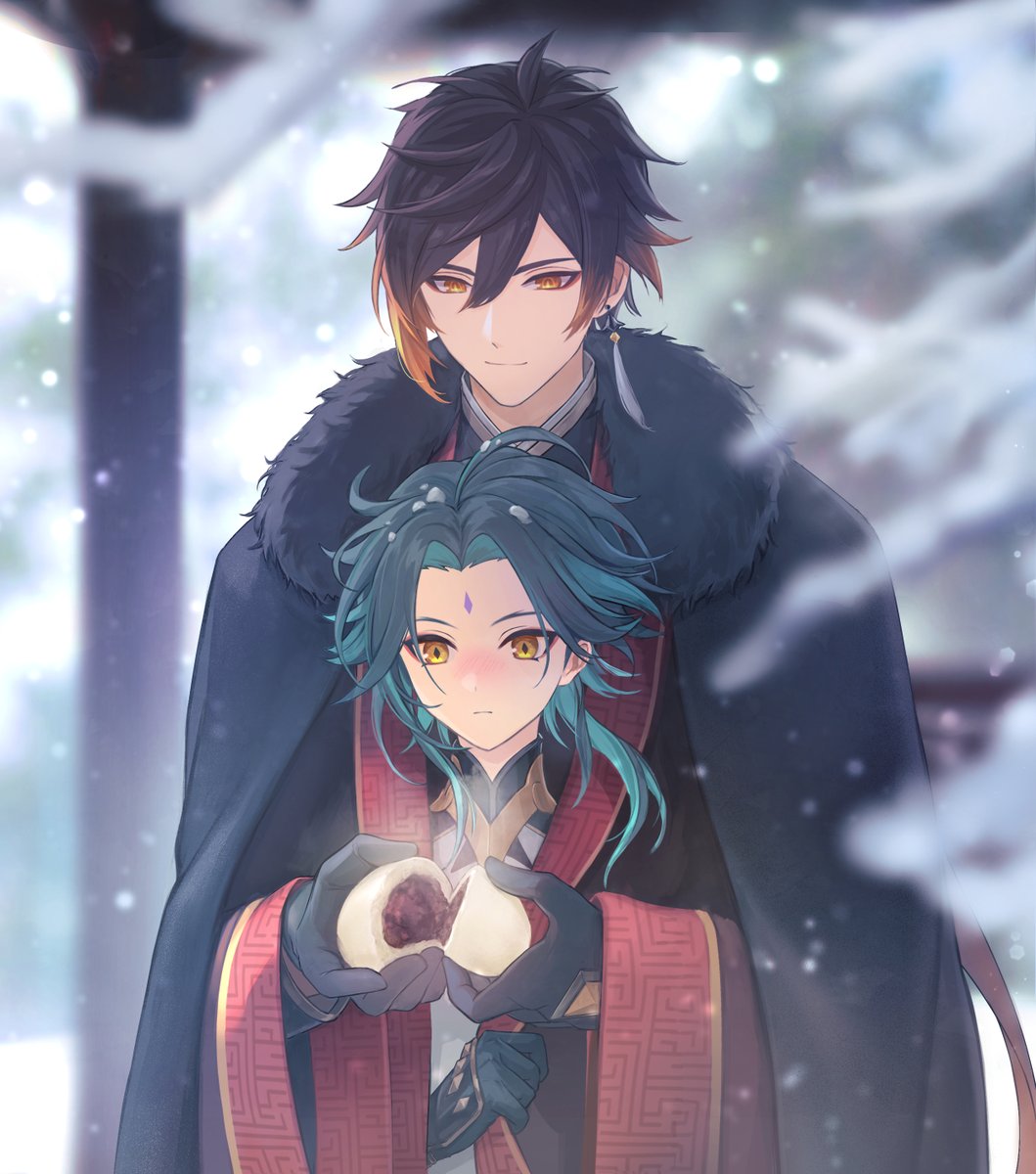xiao (genshin impact), zhongli (genshin impact), genshin impact, highres, 2boys, multiple boys, oyu2403