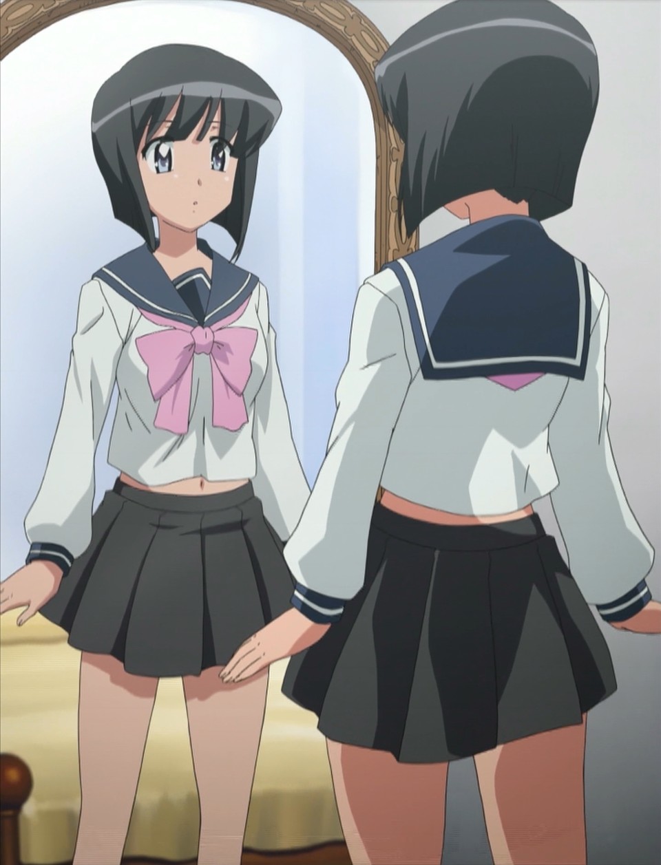 siesta (zero no tsukaima), zero no tsukaima, anime screenshot, highres, stitched, third-party edit, 00s, school uniform, serafuku