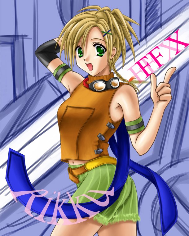 rikku (ff10), final fantasy, final fantasy x, tagme, 00s, blonde hair, green eyes