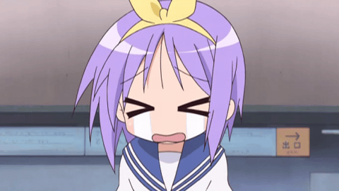 hiiragi tsukasa, lucky star, animated, animated gif, lowres, > <, 00s, 1girl, closed eyes, crying, open mouth, sailor collar, school uniform, serafuku, tears