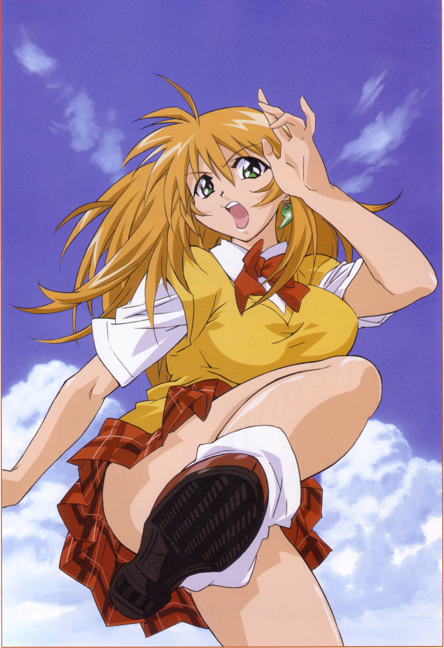 hasegawa shin'ya, sonsaku hakufu, ikkitousen, highres, tagme, 00s, blonde hair, green eyes, school uniform, serafuku