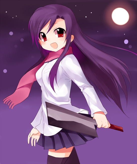 subaru (yachika), katsura kotonoha, school days, 00s, 1girl, female focus, knife, scarf, solo, thighhighs, yandere