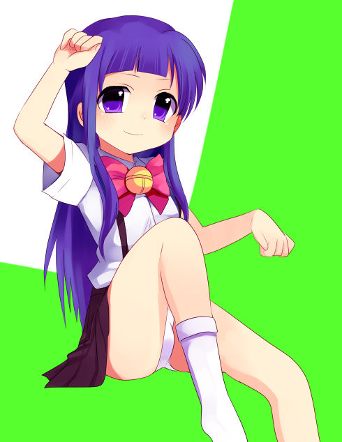 subaru (yachika), furude rika, higurashi no naku koro ni, 00s, 1girl, bow, female focus, panties, pantyshot, pink bow, solo, underwear