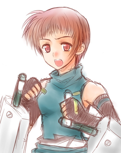 yuki mashiro, schach nouera, windenschaft, lyrical nanoha, mahou shoujo lyrical nanoha, mahou shoujo lyrical nanoha strikers, lowres, 00s, 1girl, bladed tonfa, dual wielding, female focus, fingerless gloves, gloves, holding, magical girl, solo, tonfa, weapon