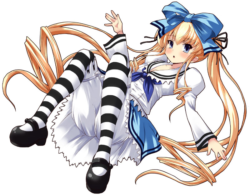 shinshin, shinku, rozen maiden, 00s, 1girl, alternate costume, bloomers, female focus, pantyhose, solo, striped clothes, striped pantyhose, underwear, white bloomers