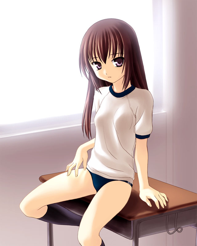 norizou type-r, original, 1girl, buruma, classroom, desk, female focus, gym uniform, school, solo