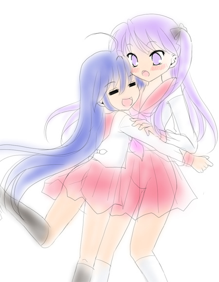 hiiragi kagami, izumi konata, lucky star, 00s, school uniform, serafuku, sketch