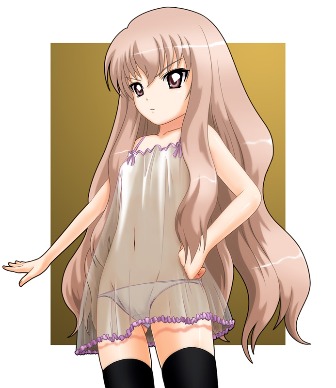 40010prototype, louise francoise le blanc de la valliere, zero no tsukaima, 00s, 1girl, female focus, lingerie, long hair, nightgown, panties, pink hair, red eyes, see-through clothes, solo, standing, thighhighs, underwear, white panties, zettai ryouiki