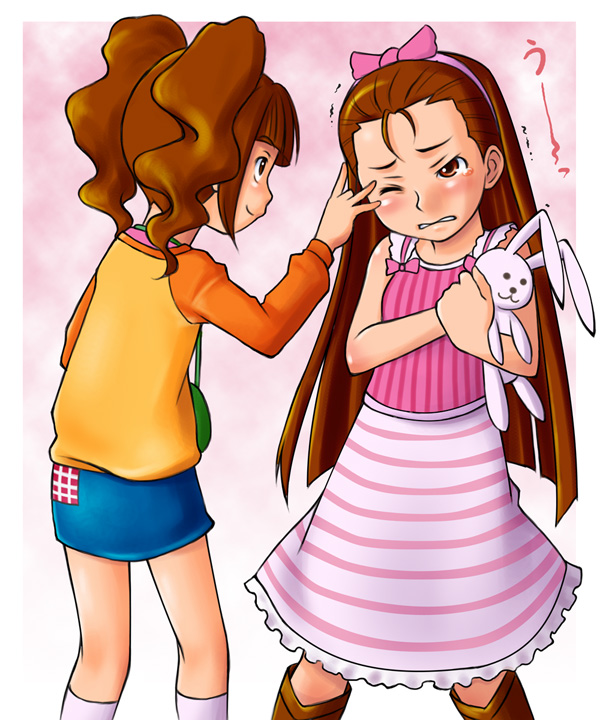 houman, minase iori, takatsuki yayoi, idolmaster, idolmaster (classic), tagme, 00s, 2girls, multiple girls, stuffed animal, stuffed toy