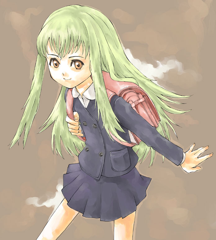 yamamoto shima, amber (darker than black), darker than black, 00s, 1girl, backpack, bag, female focus, randoseru, school uniform, serafuku, solo