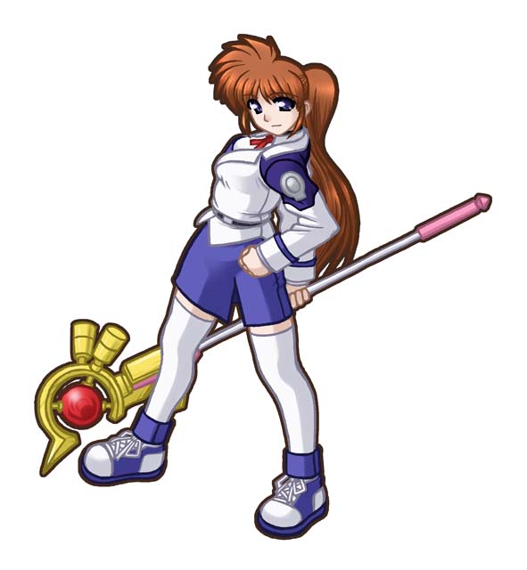 ooba kou, takamachi nanoha, lyrical nanoha, mahou shoujo lyrical nanoha, tagme, 00s, 1girl, female focus, simple background, solo, thighhighs