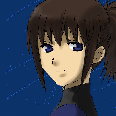 darker than black, aliasing, lowres, tagme, 00s, 1girl, bai (darker than black), blue eyes, brown hair, female focus, looking at viewer, ponytail, short hair, smile, solo