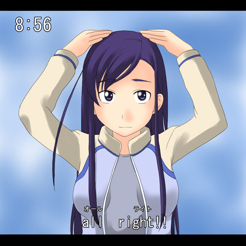 toshifumi, ogasawara sachiko, maria-sama ga miteru, lowres, 00s, 1girl, arms up, clock, clockshow, female focus, letterboxed, long hair, maria sama, purple hair, solo