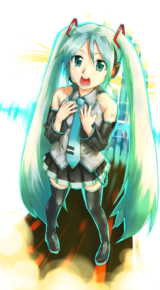 pirano, hatsune miku, vocaloid, tagme, long hair, solo, thighhighs, twintails, very long hair, zettai ryouiki