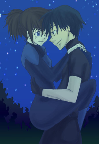 hei (darker than black), darker than black, lowres, tagme, 00s, bai (darker than black), brother and sister, held up, hug, siblings