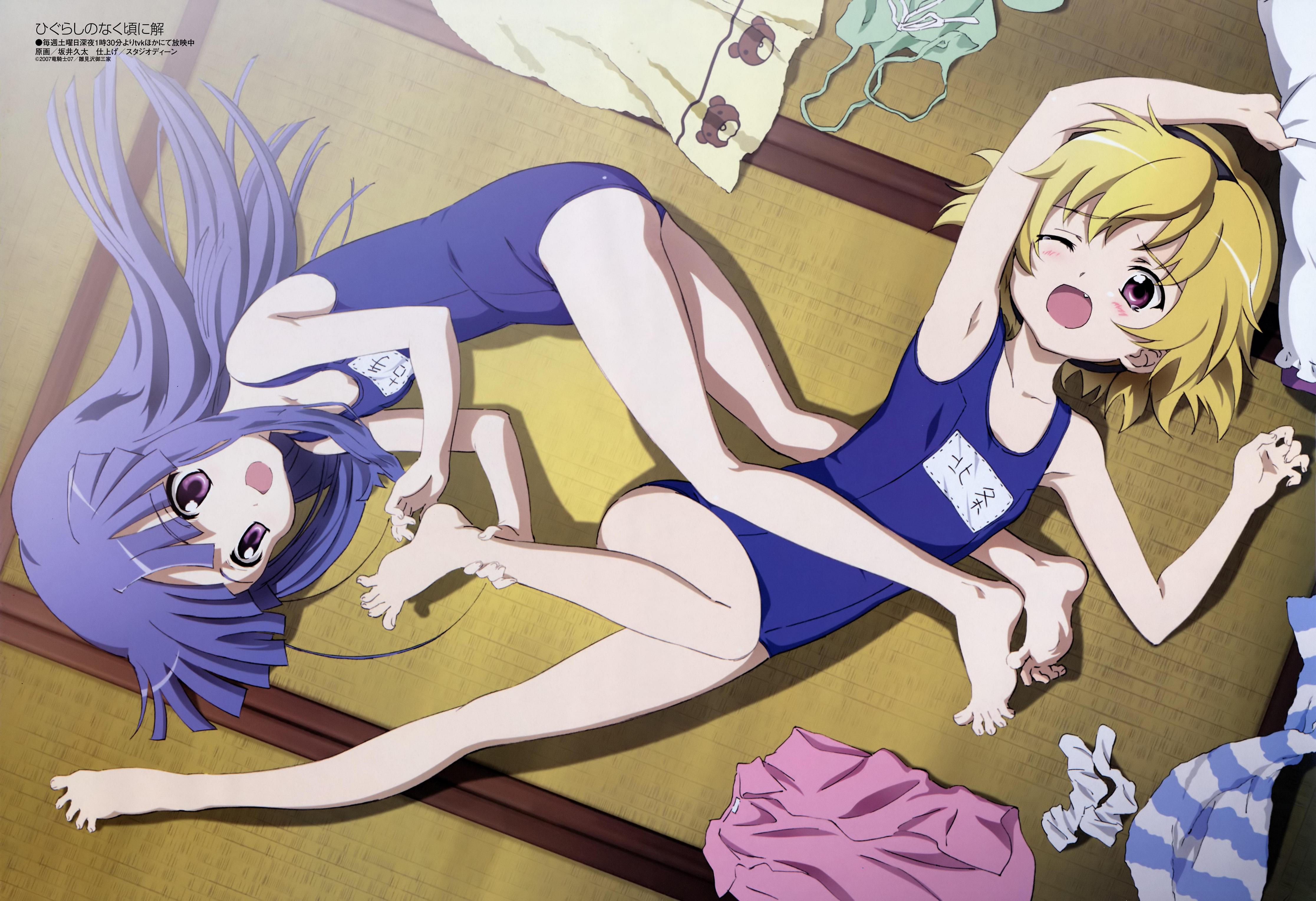 furude rika, houjou satoko, higurashi no naku koro ni, absurdres, highres, tagme, 00s, swimsuit
