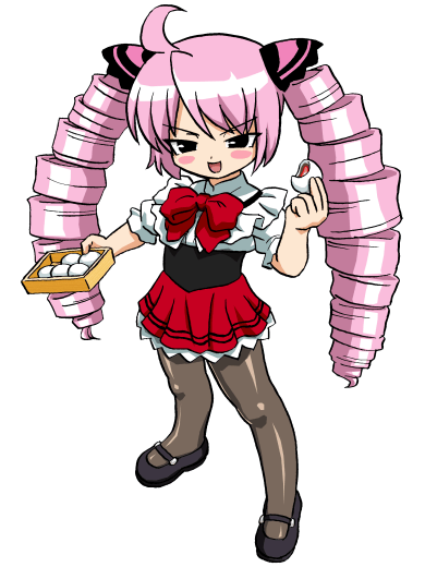 bandabekken, black legwear, tagme, 1girl, female focus, food, full body, simple background, solo, standing, white background