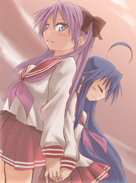 hane (hanegoya), hiiragi kagami, izumi konata, lucky star, tagme, 00s, school uniform, serafuku