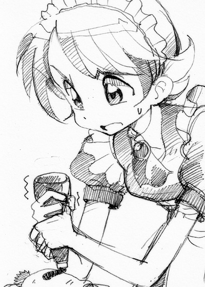 gofu, bad id, bad pixiv id, traditional media, 1girl, female focus, greyscale, maid, monochrome, sketch, solo