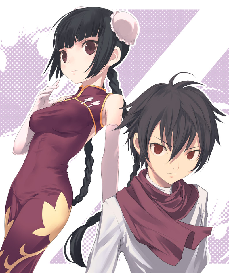 uni (plastic girl), setsuna f. seiei, wang liu mei, gundam, gundam 00, 00s, braid, bun cover, china dress, chinese clothes, double bun, dress, elbow gloves, gloves, hair bun, twin braids