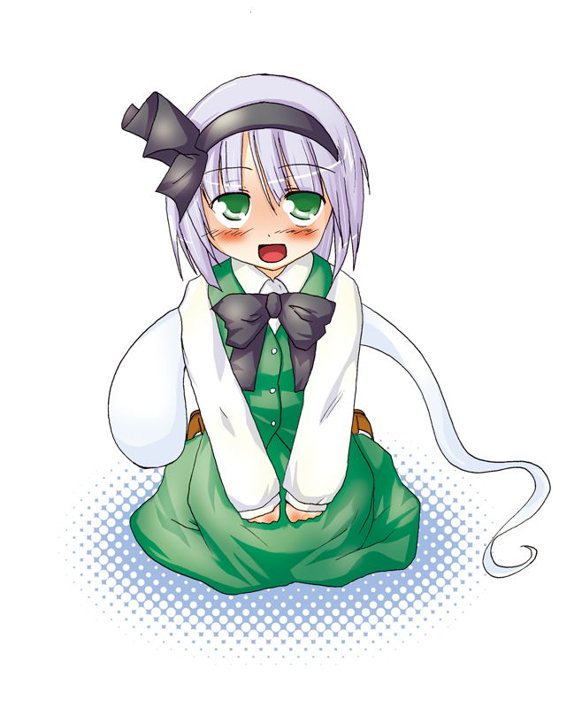 konpaku youmu, touhou, tagme, 1girl, female focus, full body, halftone, halftone background, solo, white background