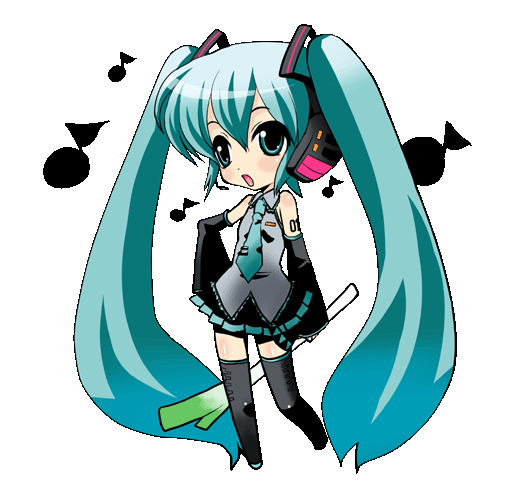asai ichiko, hatsune miku, vocaloid, 1girl, absurdly long hair, aqua hair, aqua necktie, black thighhighs, blouse, chibi, collared shirt, female focus, frilled shirt, frills, full body, grey shirt, hair between eyes, hand on own hip, long hair, musical note, necktie, quaver, shirt, shoulder tattoo, sleeveless, sleeveless shirt, solo, spring onion, standing, tattoo, thighhighs, transparent background, twintails, very long hair, zettai ryouiki
