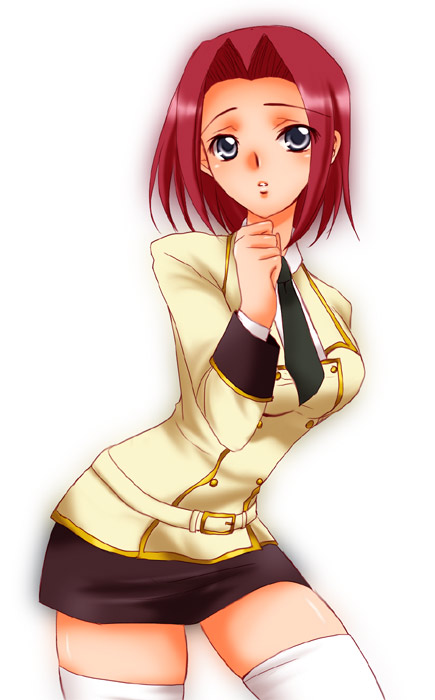 sinko (sinsin), kouzuki kallen, code geass, tagme, 00s, 1girl, female focus, simple background, solo, thighhighs, white background, white thighhighs