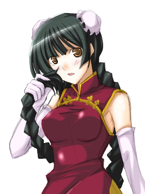 ribi, wang liu mei, gundam, gundam 00, 00s, bun cover, china dress, chinese clothes, dress, elbow gloves, gloves, solo