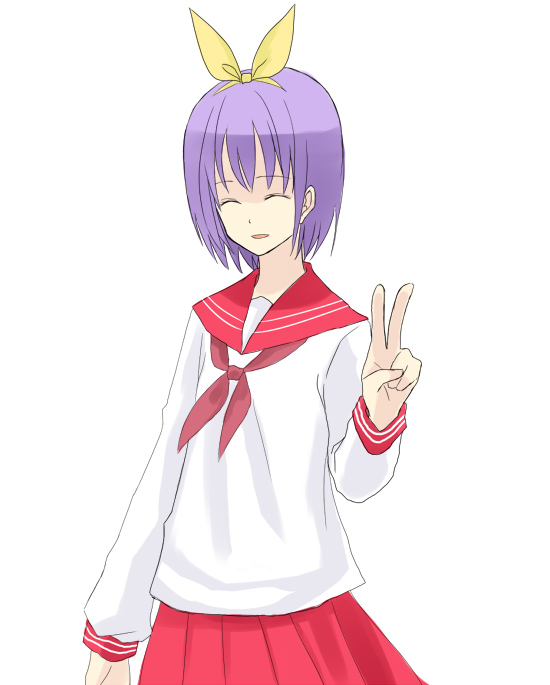 ghost0, hiiragi tsukasa, lucky star, tagme, 00s, school uniform, serafuku, smile, v