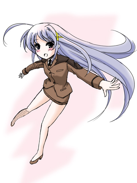 frapowa, reinforce zwei, lyrical nanoha, mahou shoujo lyrical nanoha, mahou shoujo lyrical nanoha strikers, 00s, 1girl, ahoge, blue eyes, blue hair, female focus, hair ornament, matching hair/eyes, military, military uniform, solo, x hair ornament