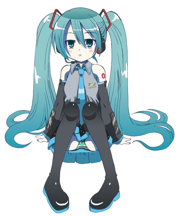 saizuka mio, hatsune miku, vocaloid, tagme, detached sleeves, necktie, panties, pantyshot, sitting, thighhighs, twintails, underwear