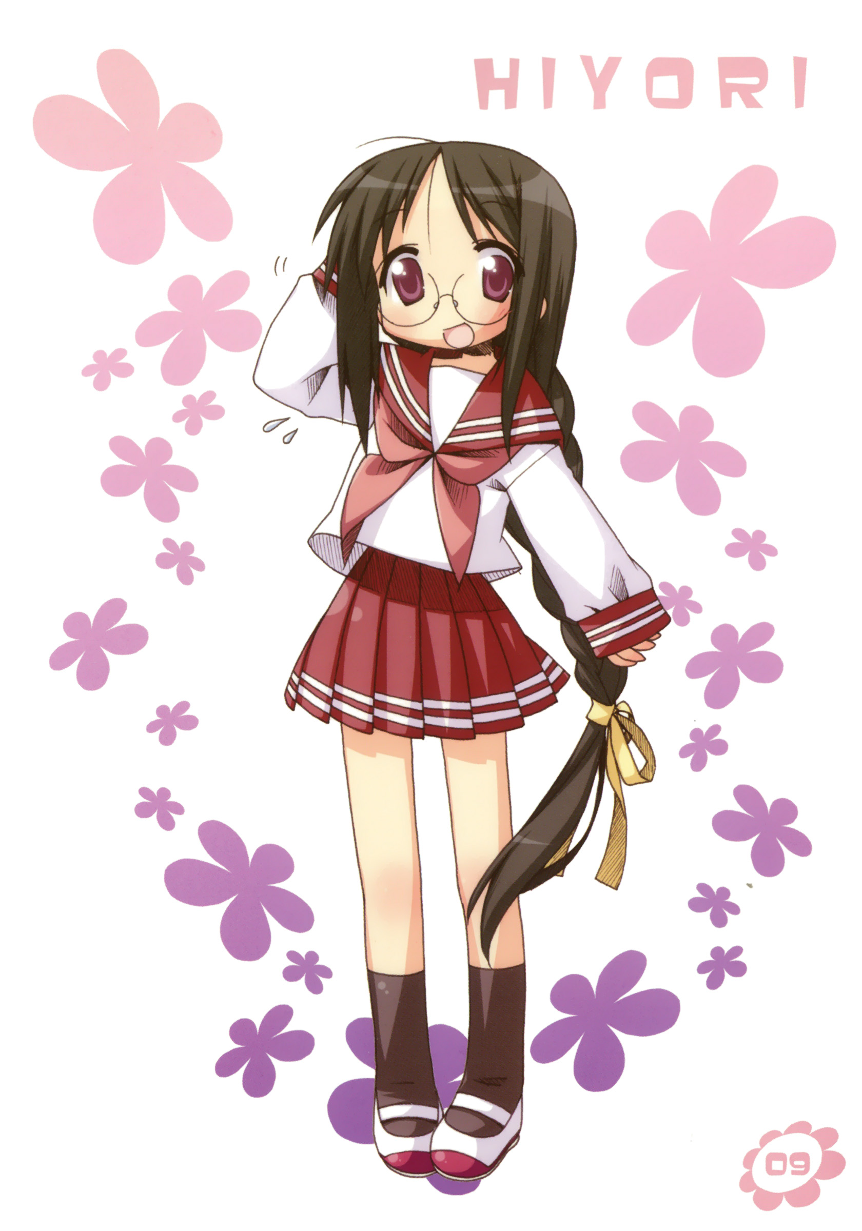 yoshimizu kagami, tamura hiyori, lucky star, absurdres, highres, tagme, 00s, 1girl, female focus, glasses, ryouou school uniform, school uniform, serafuku, solo