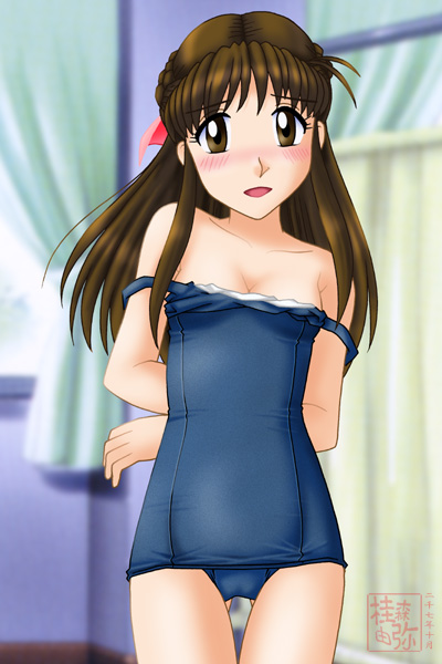 tagme, brown eyes, brown hair, swimsuit