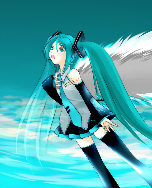 hatsune miku, vocaloid, tagme, thighhighs, wings